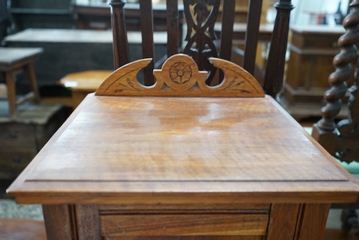 A late Victorian walnut bedside cabinet, width 36cm, depth 32cm, height 82cm